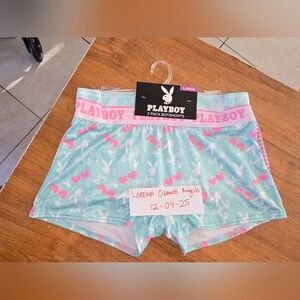 Playboy 2pk Aqua and Pink & Stripped Boyshorts Set